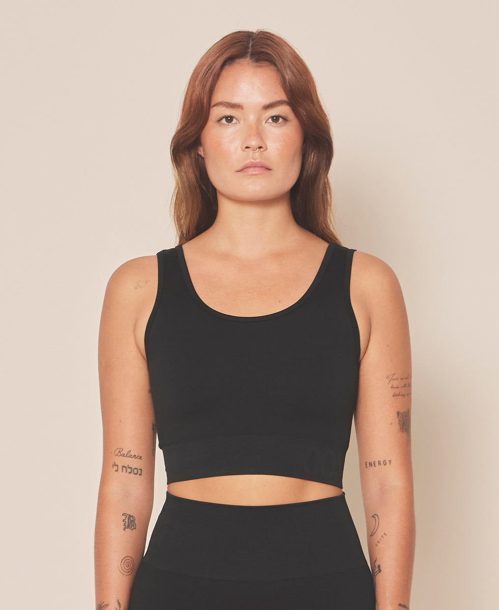 Moonchild Yoga Wear Soft Rib Seamless Crop Top Black Iris